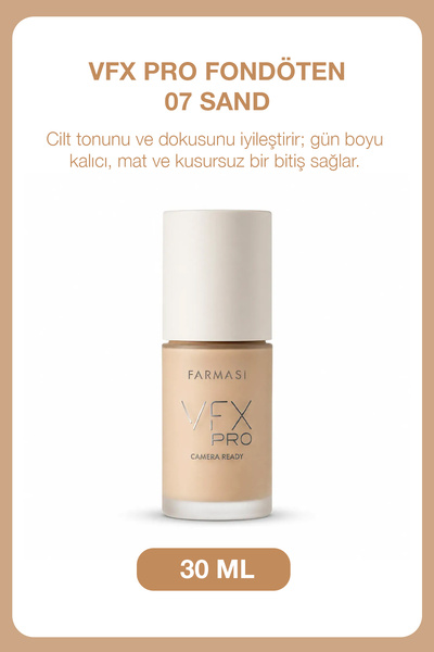 Farmasi VFX Pro Tam Kapatıcı Fondöten 30 ml 07 Sand | Kusursuz Mat Bitiş, Kal...