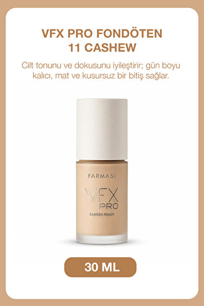 Farmasi VFX Pro Tam Kapatıcı Fondöten 30 ml 11 Cashew | Kusursuz Mat Bitiş, K...