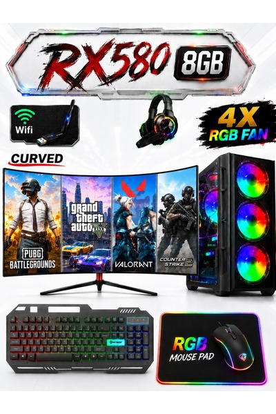 Dmc N141x Windows 11-RYZEN 5-5500-32GB RAM-1TB SSD-RX580 8GB-24'' Curved Oyun...
