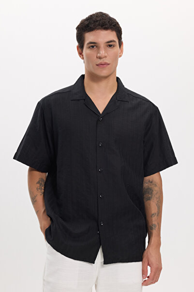 Tudors Men's Oversize Wide Cut 100% Cotton Striped Short Sleeve Lapel Collar ...