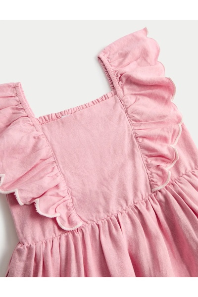 Marks & Spencer Leinenreiches, floral besticktes Rüschenkleid (2-10 Jahre)