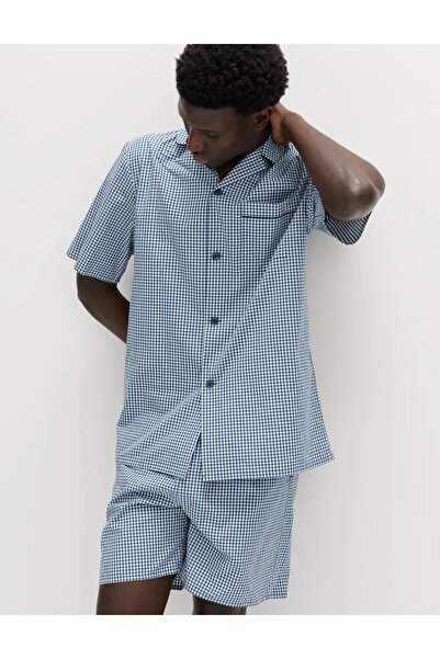 Marks & Spencer Set de pijamale din bumbac pur cu carouri gingham