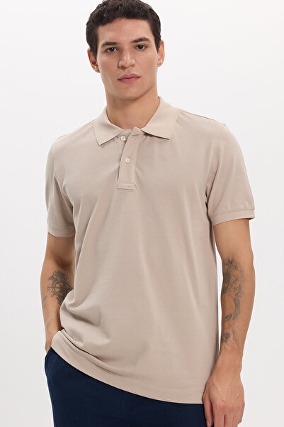Tudors Men's slim fit premium series 100% cotton soft mercerized beige polo c...