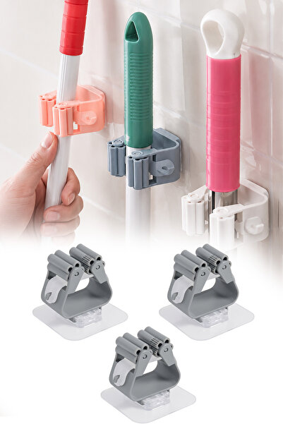 omilife 3'lü Yapışkanlı Mop Askısı Süpürge Paspas Tutucu Duvar Organizer Askı...