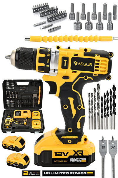 ASSUR 12V Çift Akü Şarjlı Matkap Metal Şanzıman Akülü Vidalama