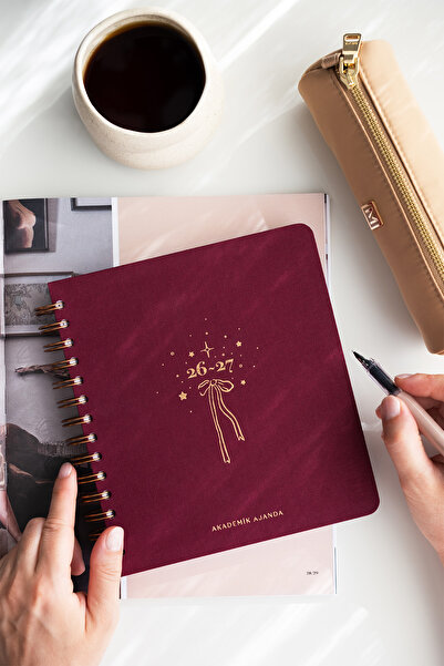PAPERORA 2026-2027 18X20 Spiral Linen Square Academic Planner - Burgundy