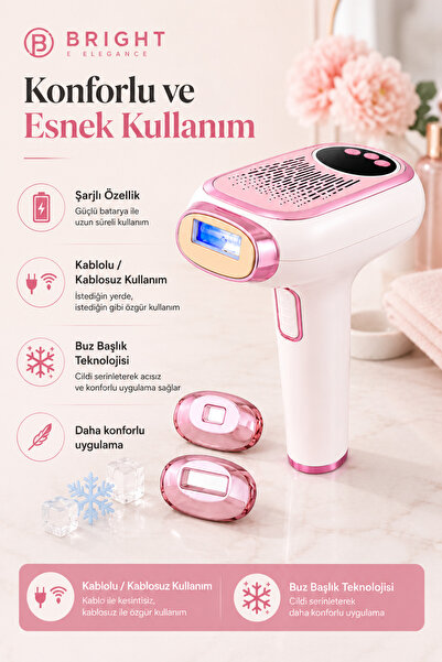Bright Elegance BE-9088 Şarjlı Buz Başlık Ipl Lazer Epilasyon Cihazı 999.999 Atım 9 Kademe Otomatik Manuel