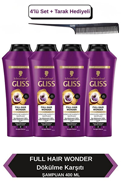 Gliss Full Hair Wonder Dökülme Karşıtı Şampuan 400 ml X4 Adet + Tarak Hediyeli