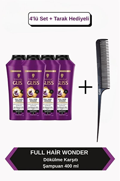 Gliss Full Hair Wonder Dökülme Karşıtı Şampuan 400ml X4 Adet + Tarak Hediyeli