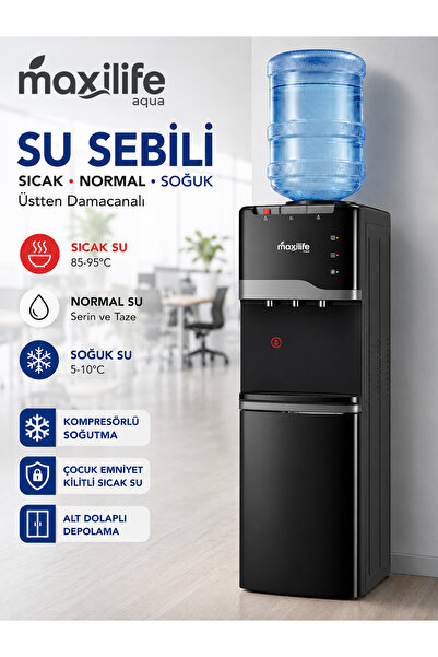 Maxilife Aqua Kompresörlü Su Sebili Sıcak Soğuk Normal Su Alt Dolaplı 3 Muslu...