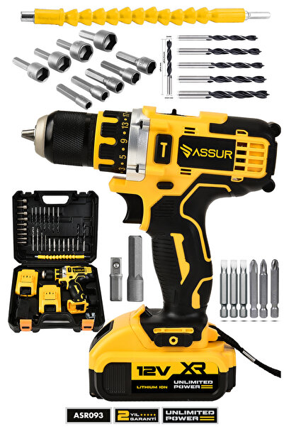 ASSUR 12V Çift Akü Şarjlı Matkap Metal Şanzıman Akülü Vidalama