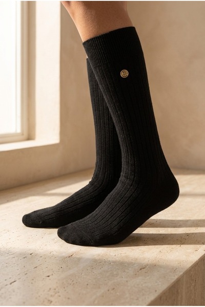Katia&Bony Women's Ribbed Wool Knee Socks Black