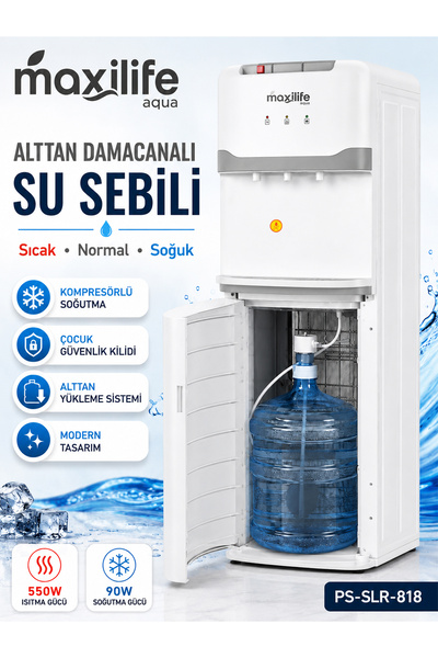 Maxilife Aqua Kompresörlü Alttan Damacanalı Sıcak Soğuk Normal Su Sebili Çocu...