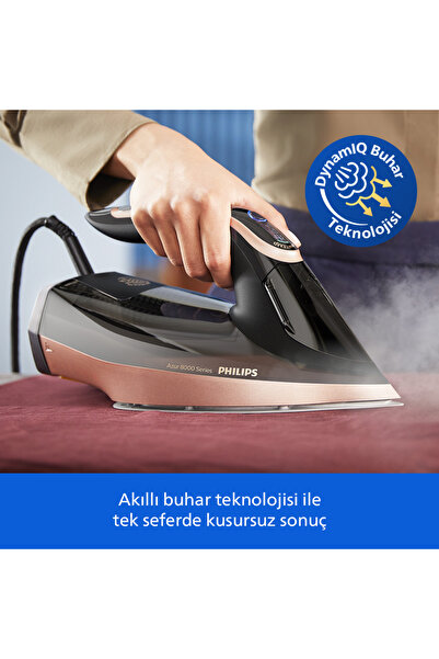 Philips 8000 Serisi Azur Buharlı Ütü, Sıfır Yanık, 260g Turbo şok buhar, 110 g/dk, 3000W, DST8070/80