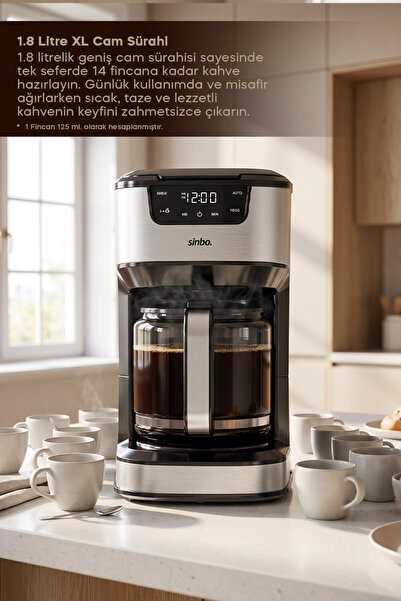 Sinbo SCM-9041 Dokunmatik Dijital Ekranlı, Otomatik Zaman Ayarlı XL 14 Fincan Filtre Kahve Makinesi