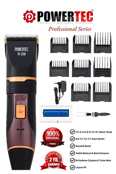 POWERTEC TR-3200 Profesyonel Şarjlı Saç Sakal Tıraş Makinesi