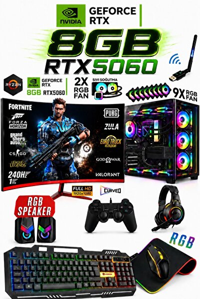 Dmc N313 Windows 11 Ryzen 7 5700,32GB,1TB SSD,8GB RTX5060,27" 240hz Sıvı soğu...
