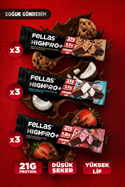 Fellas Çikolata Kaplı HighPro+ Protein Bar 50gr Karma Kutu (3 x 3)