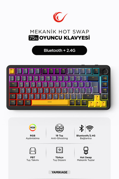 Rampage Yamikage Kablosuz RGB Gaming Oyuncu Mekanik Klavyesi Türkçe Q Gasket ...