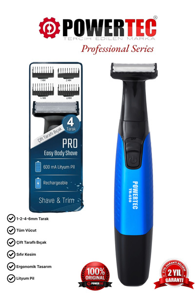 POWERTEC TR-650 (TAHRİŞ KARŞITI) Şarjlı Epilasyon Öncesi Hassas Vücut Tıraş M...