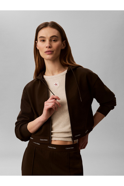 Calvin Klein Hanorac de damă maro cu fermoar și glugă