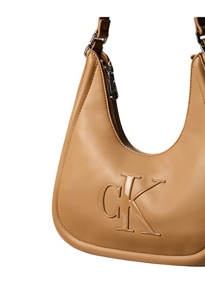 Calvin Klein Women's Leather Short Handle Zipper Closure Ck Logo Patterned Br...