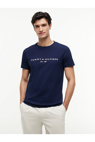 Tommy Hilfiger Мъжка тениска от тъкан плат с къс ръкав, едноцветен модел, тъм...
