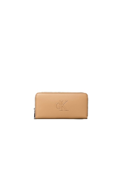 Calvin Klein Women's Ck Patterned Leather Brown Wallet with Card Compartments