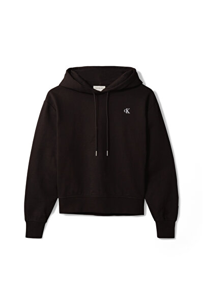 Calvin Klein Women's Regular Fit Ck Logo Embroidered Hooded Long Sleeve Black...