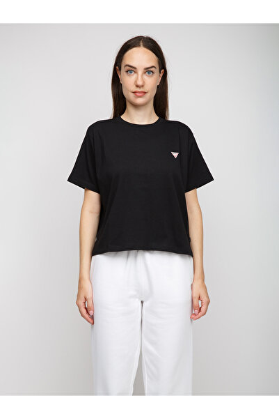 Guess Τζιν Gj Ss Cn Boxy Γυναικείο Μαύρο T-Shirt με φαρδιά γραμμή W4YI05K8HM0...