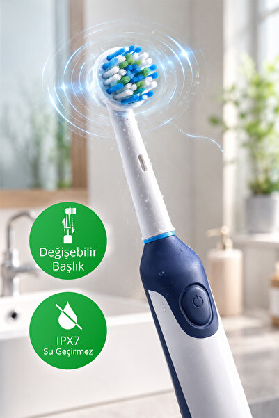 Kiwi KTB-6031 Şarjlı Döner ve Titreşim Başlıklı Diş Fırçası & Yedek Başlık | 600 mAh Li-Ion & IPX7