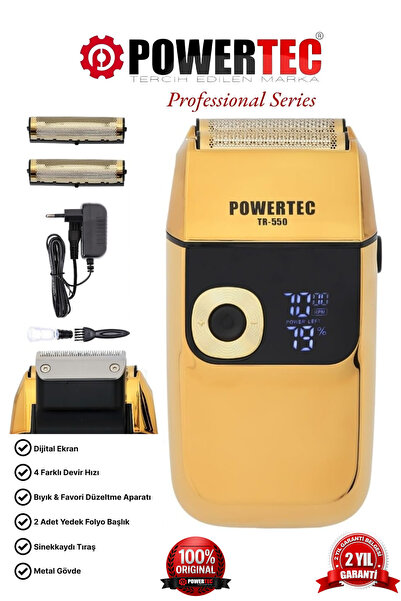 POWERTEC TR-550 Şarjlı Günlük Sakal Sinekkaydı Tıraş Hassas Düzeltici Döner B...