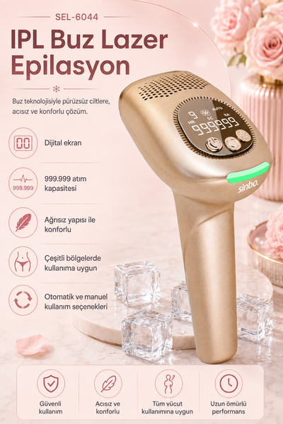 Sinbo SEL-6044 IPL Buz Lazer Epilasyon 999.999 Atım Otomatik/Manuel Dijital E...