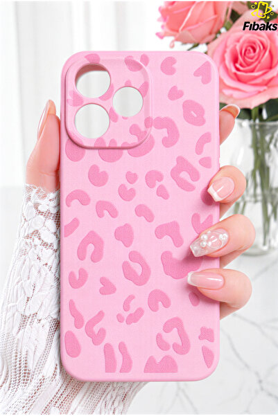 Fibaks Redmi 13 4G Kılıf Pembe Leopar Şık Tasarımlı Premium İnce Soft Silikon