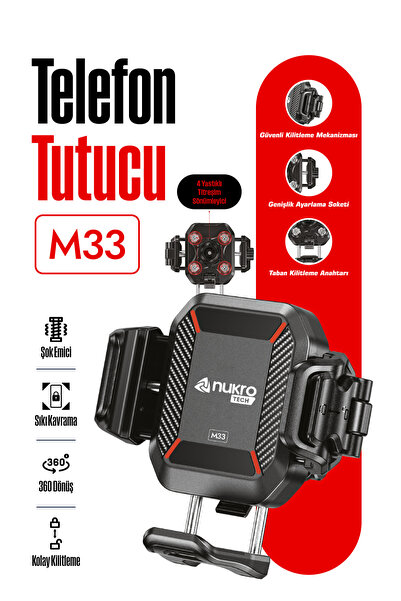 Nukrotech M33 TELEFON TUTUCU TİTREŞİM MODÜLLÜ (GİDON VE AYNA BAĞLANTI APARATLI)