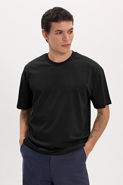 Tudors Men's Boxy Fit Loose Cut 100% Cotton Crew Neck Black T-Shirt