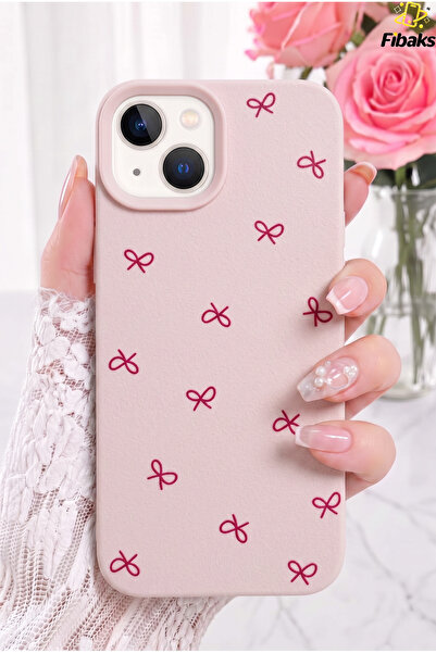 Fibaks iPhone 13/14/15 Kılıf Çizgi Fiyonk Desenli Yumuşak Silikon Telefon Kıl...