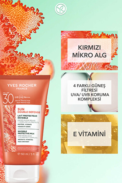 Yves Rocher Yüz&Vücut Güneş Losyonu - SPF 30 / Sun Double Defense - Kırmızı Mikro Alg 150ML