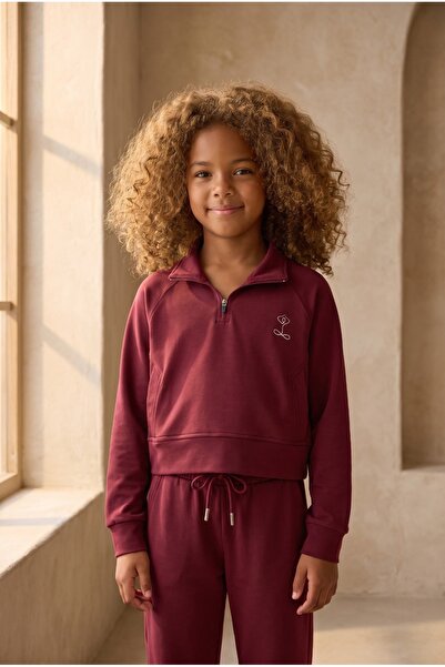 Katia&Bony Claret Red Girl's Fluffy Basic Sweatshirt