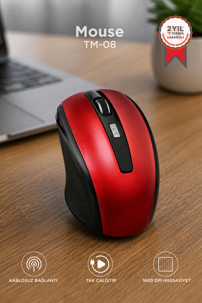 Torima Mouse Optik Kablosuz Fare TM08 Kırmızı