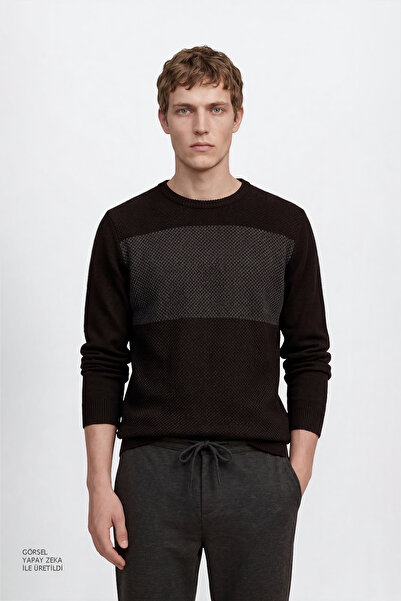 ALTINYILDIZ CLASSICS Black Men's Crew Neck Standard Sweatshirt Ace049261524_Syg