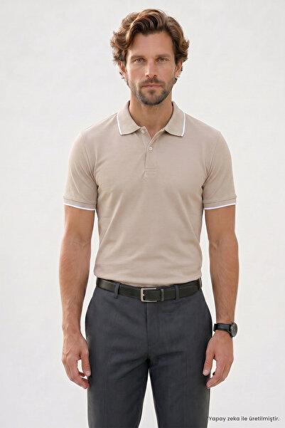 Tudors Men's Regular Fit Comfortable Cut 100% Cotton Short Sleeve Beige Polo ...
