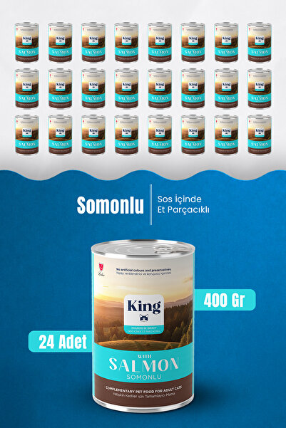 King Sos İçerisinde Et Parçacıklı Somonlu Kedi Konservesi 400 Gr*24 ADET