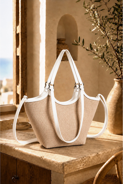Rimense Women's Straw White Faux Leather Hand and Shoulder Bag