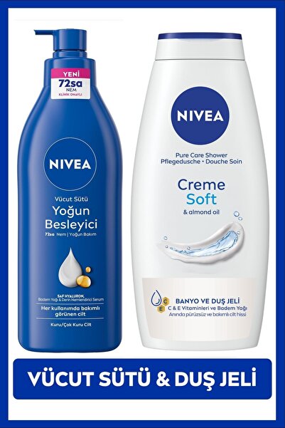 NIVEA Creme Soft Kremsi Dokunuş Duş Jeli 750ml ve Besleyici Vücut Sütü 400ml,...
