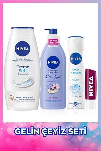 NIVEA Gelin Çeyiz Seti, Creme Soft Duş Jeli, Nemlendirici Vücut Losyonu, Spre...