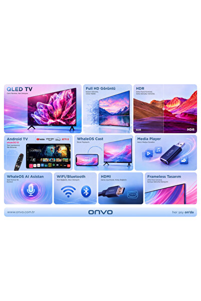 ONVO 43VQ80F3FA 43'' 109 Ekran Uydu Alıcılı Full HD WhaleOS QLED TV