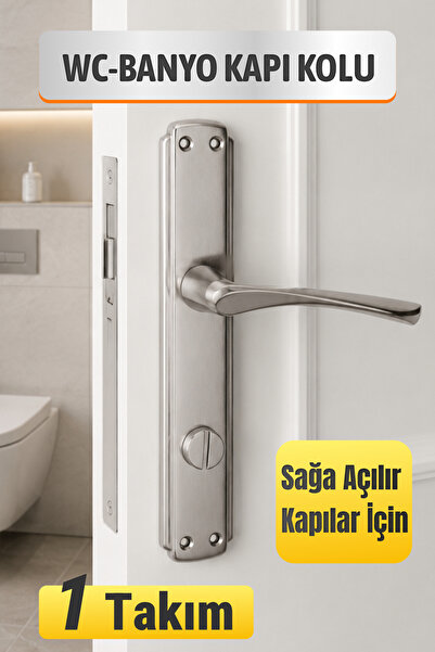 Badem10 (1 TAKIM) WC Banyo Kapı Kolu Aynalı Nikel İnox SAĞA Açılır Banyo Tuva...