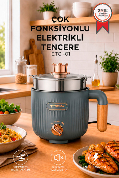 Torima Çok Fonksiyonlu Elektrikli Çelik Tencere Buharlı Yağda Pilav Yemek Piş...