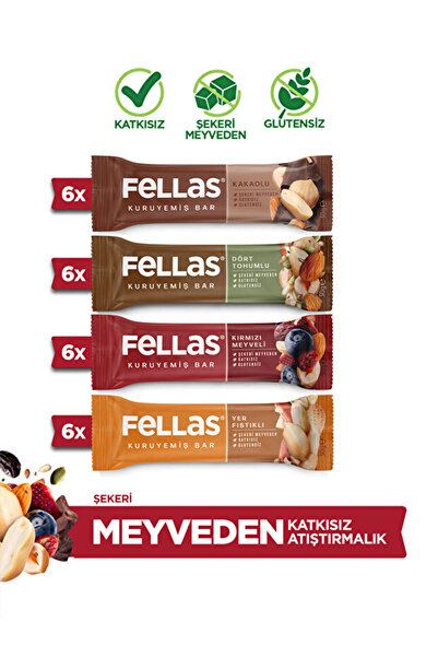Fellas Kuruyemiş Bar (30 g) Karma Kutu - 24 Adet (4 Çeşit) x 2